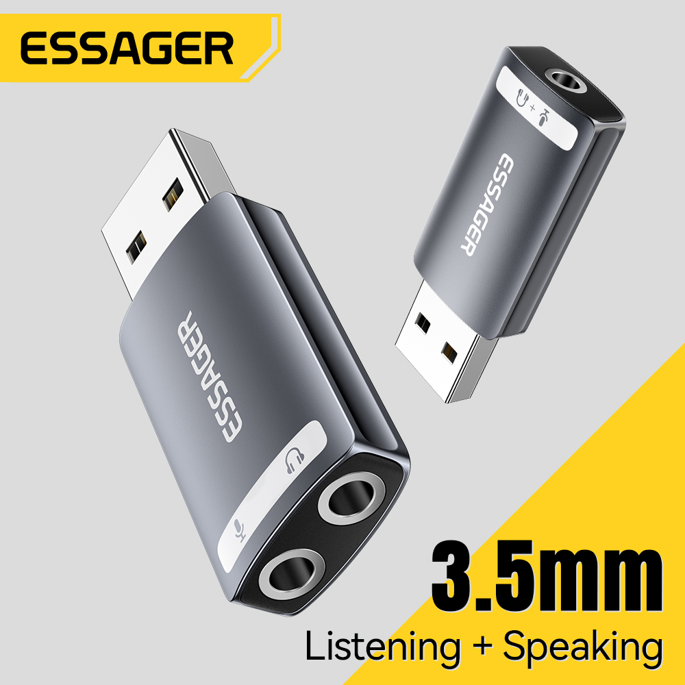 Usb Sound Card External - Essager USB-Soundkarte, externer 3,5-mm-USB-Adapter, Mikrofon, Kopfhörer,