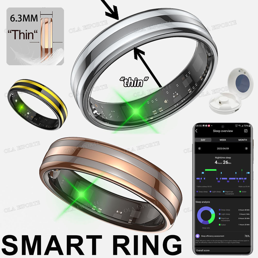 Smart Ring Health - Neuer Smart Ring Herzfrequenz-Stress-Temperatur-Gesundheitsmonitor Multi-Sport-Modus Wasserdicht